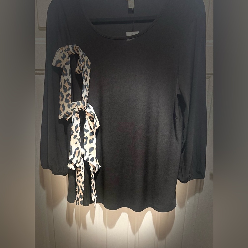 Cato Black Long Sleeve Top with Leopard Accent
P to P 22
L 26
Sleeve 19